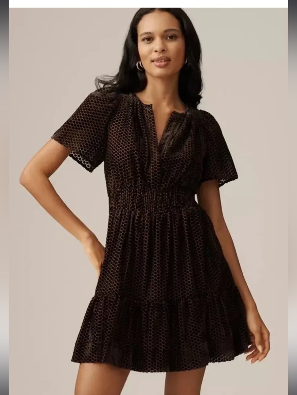Anthropologie Somerset Velvet Mini Dress Carbon Polka Dot.